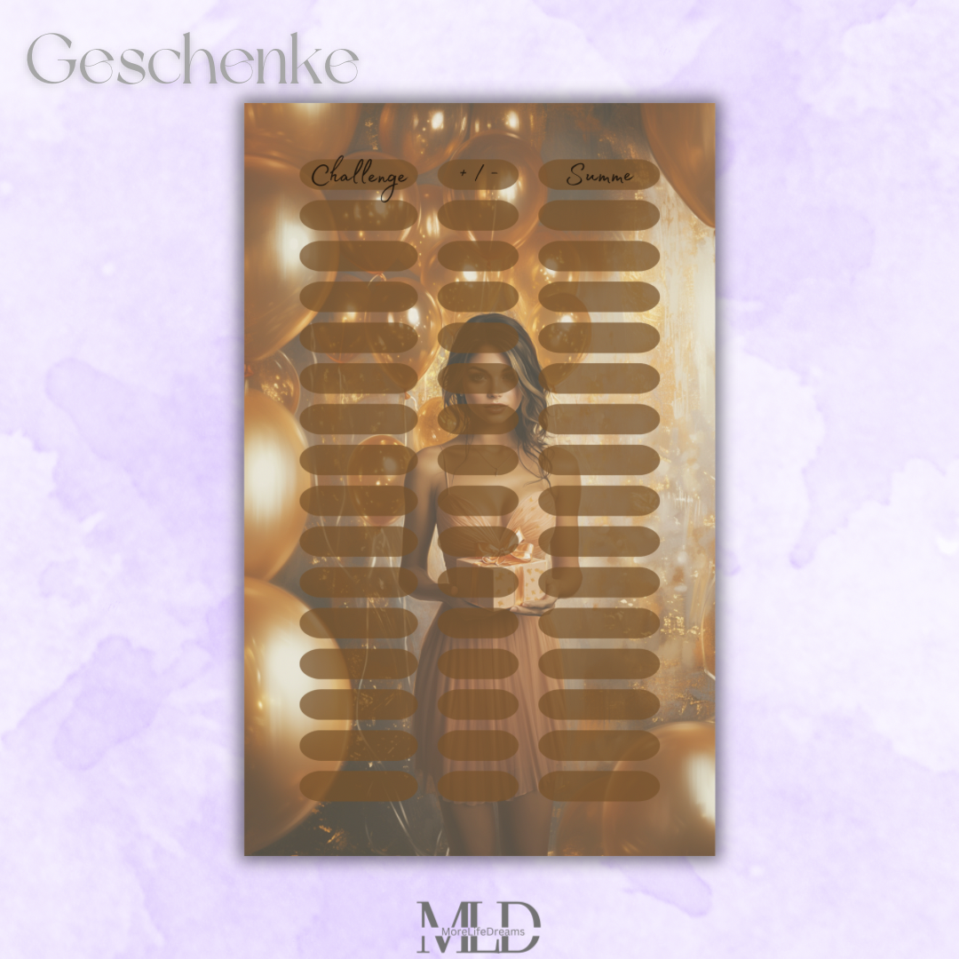 A6 Dashboard Deckblatt Geschenke – Zubehör für Budget Binder, Cash Stuffing & Umschlagmethode