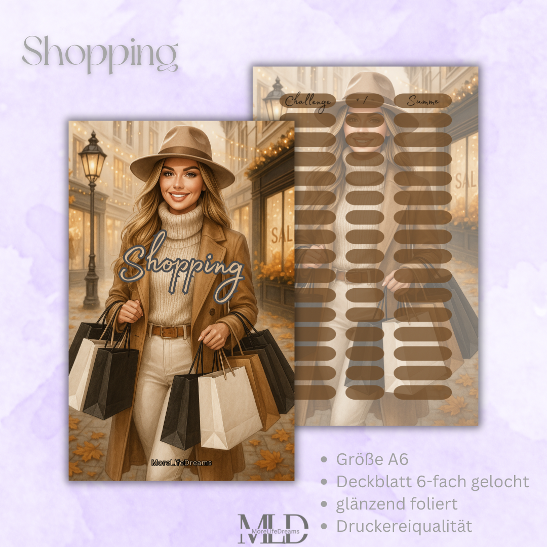 A6 Deckblatt Shopping glänzend foliert – Zubehör für Budget Binder, Cash Stuffing & Umschlagmethode